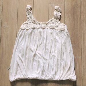 Vintage Crochet Lace Detailed Tank Top in Cream Made in USA